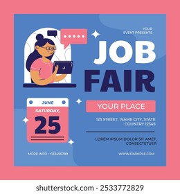 Feria de trabajo de diseño plano azul Publicación en redes sociales