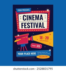 Blue Flat Design Movie Festival Social Media Flyer