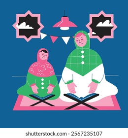 Blue Flat Design Ramadan Activity Asset illustration 
