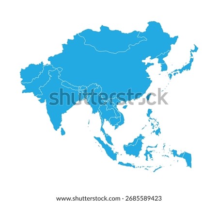 Blue flat design vector illustration of Asia map