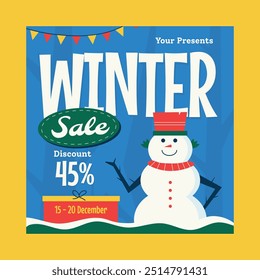 Blue Flat Design Winter Sale Social Media Post