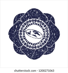 Blue flat earth icon inside distress grunge stamp