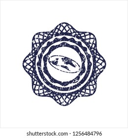 Blue flat earth icon inside distress rubber stamp