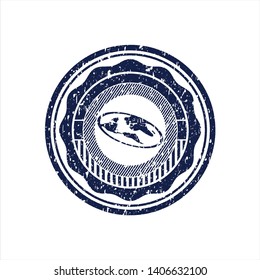 Blue flat earth icon inside distress grunge style stamp