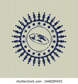 Blue flat earth icon inside distress rubber seal