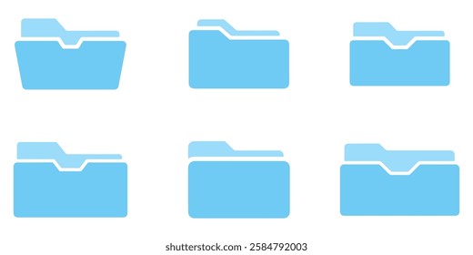 Blue flat folder icon set vector on white background