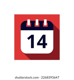 Blue flat icon calendar isolated on red background. Calendar vector illustration with day 14, icon for websites and social networks.