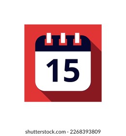 Blue flat icon calendar isolated on red background. Calendar vector illustration with day 15, icon for websites and social networks.