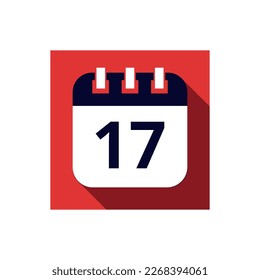 Blue flat icon calendar isolated on red background. Calendar vector illustration with day 17, icon for websites and social networks.