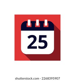 Blue flat icon calendar isolated on red background. Calendar vector illustration with day 25, icon for websites and social networks.