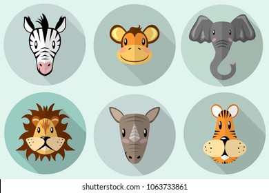 blue flat icons with animals