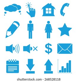 Blue flat icons set isolated on a white. Vector Illustration