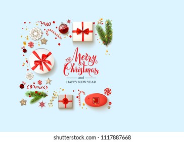 Blue Flat lay Christmas card