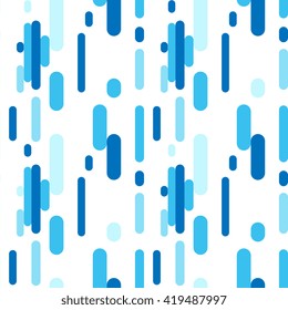 Blue Flat Lines Pattern. Vector Seamless Black And White Irregular Rounded Lines.