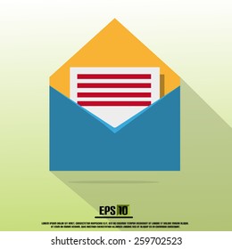 Blue Flat Mail Icon With Letter And Green Background With Shadow