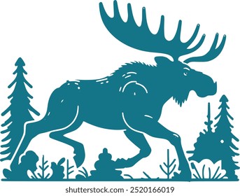 Blue flat Moose modelo vetorial ilustrações no fundo branco 