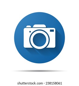 blue flat photo camera icon - vector illustration