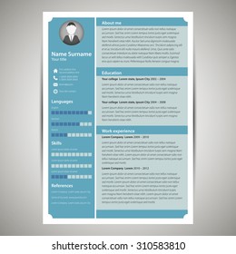 blue flat resume and cv template. Vector Illustration.
