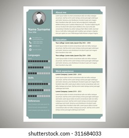 Blue flat resume and cv template. Vector Illustration.