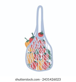 Blue flat shopper with peppers paprika and tomato flat design set