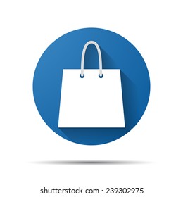 blue flat shopping bag icon - vector illustration
