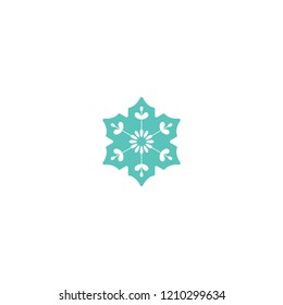 Blue flat snowflake icon isolated on white. New Year pictogram. Vector illustration. Christmas clip art. Web button. Cold, freeze or frost label. winter sign. 