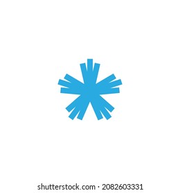 blue flat snowflake icon isolated on white. New Year pictogram. Vector illustration. Christmas clip art. Web button. Cold or frost label. winter sign. 