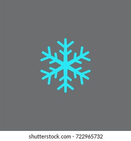 Blue flat snowflake. Icons isolated on a grey background. Snow pictogram. Winter symbol. Vector art illustration. Element for your design