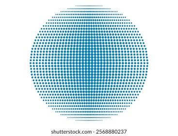 Blue flat sphere of tech halftones dots abstract minimal background. Geometric futuristic vector design