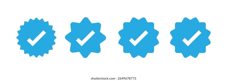 Blue flat star shape stickers.Verify icon stamp.Verified badge profile set.