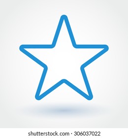 Blue flat style star contour on white background with shadow