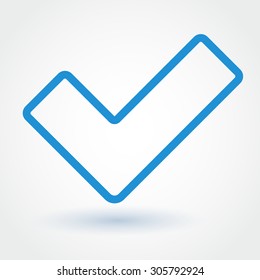 Blue flat style tick contour on white background with shadow