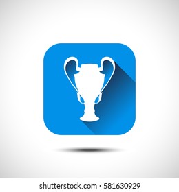 Blue Flat Trophy Vector icon. Cup Icon.