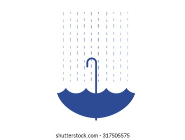 blue flat umbrella under the rain falling illustration vector