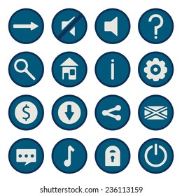 Blue flat vector game icons set - game ui symbols