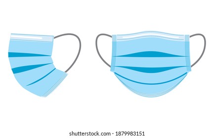 Blue Flat Vector Surgical Mask From Straight And Side Profile