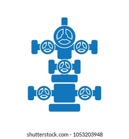 Blue flat vector wellhead icon, EPS10; Christmas tree sign for oil and gas industry