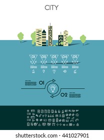blue flat website template, city concept
