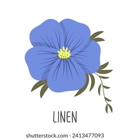 Blue flax flower on a white background. Linen color. Illustration, vector