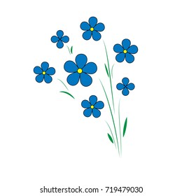 blue flax flowers. Five petals with a yellow center. Agroculture