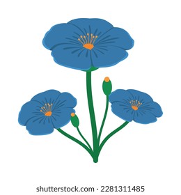 Blue flax flowers on white background isometric vector illustration