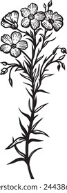 Blue Flax. Hand drawn vector plant illustration