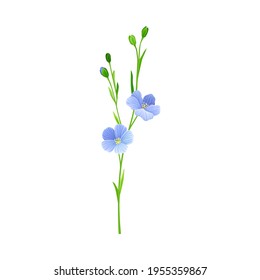 Blue Flax or Linseed Flowers with Five Petals as Cultivated Flowering Plant Specie Vector Illustration