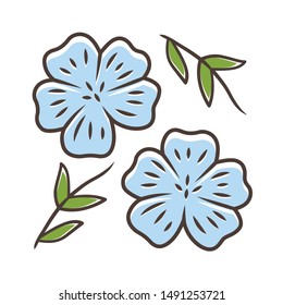 Blue flax plant color icon. Linen wild flower. Spring blossom. Blooming linum wildflower. Isolated vector illustration