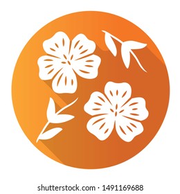 Blue flax plant orange flat design long shadow glyph icon. Linen wild flower. Spring blossom. Blooming linum wildflower. Vector silhouette illustration