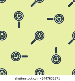Icono de búsqueda de pulga azul aislado patrón sin fisuras sobre fondo amarillo.  Vector