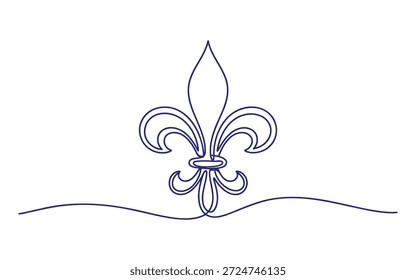 Blue fleur de lis symbol with wavy line on white background outline heraldic
