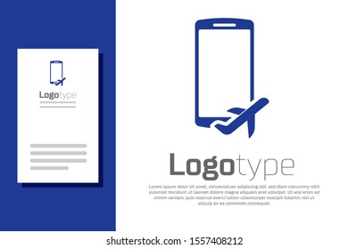 Blue Flight mode in the mobile phone icon isolated on white background. Airplane or aeroplane flight offline mode passenger regulation airline . Logo design template element. Vector Illustration