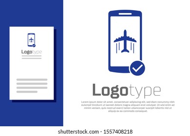 Blue Flight mode in the mobile phone icon isolated on white background. Airplane or aeroplane flight offline mode passenger regulation airline . Logo design template element. Vector Illustration