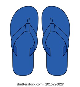 Blue Flip Flop Sandals Shoes Template Vector on White Background, Top View.